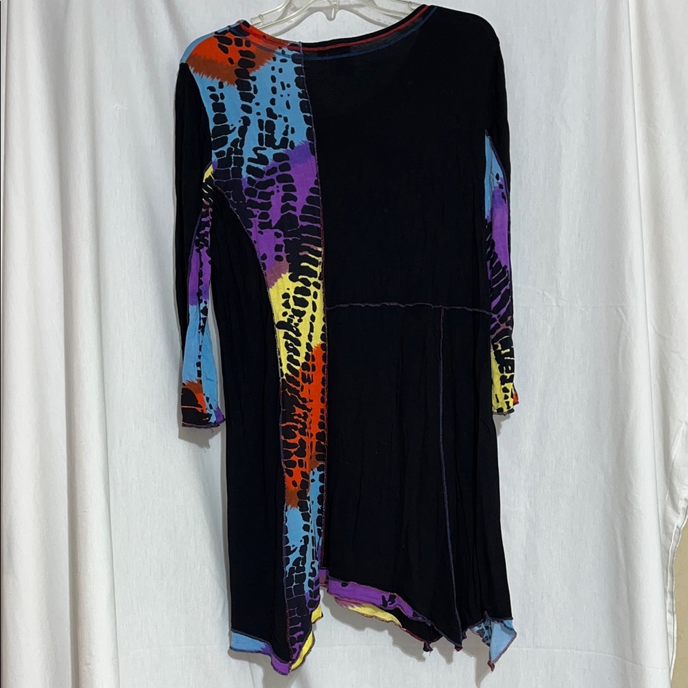 Parsley & Sage Black Tunic with Orange purple yellow and Blue Patchwork women 1X - Picture 7 of 12